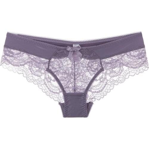 Womens sexy lace flower panties ultra-thin elastic comfortable transparent low-waist panties see-through bow briefs CYHWR