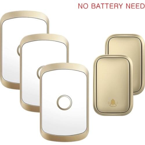 CACAZI Self Powered Waterproof Wireless Doorbell No Battery EU US UK Plug Led Home Door Bell 0-60 Chime 1 2 button 1 2 Receiver