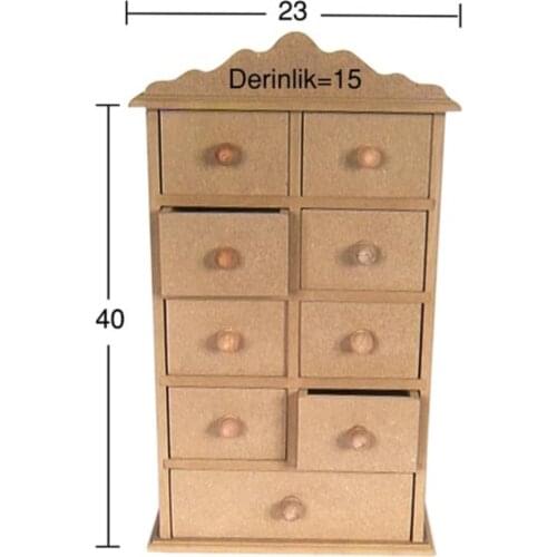 KU278 9 Drawers Box, Unpainted Raw Wood Mdf Box