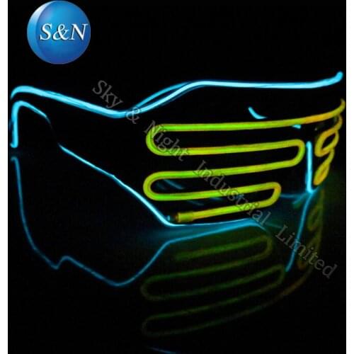 Yellow+Ice blue ) Mix color LED EL Fashion Shutter Glasses + Sound Inverter +Free Shipping