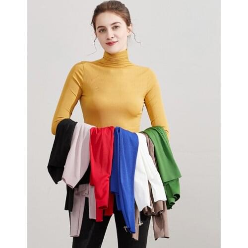 Spring Autumn Womens Shirt Korean Retro Solid Color Turtleneck Bottom Pullover Top New Female Slim Tops X639