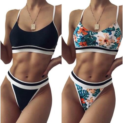 Womens Solid Color or Print Bikini Set Spaghetti Straps Vest Tops and Short Pants 2 Pcs Suit