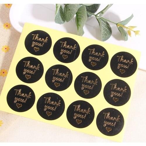 120pcs/lot Thank You Round Black Gold Paper Stickers Handmade Creative Decor Sticker Gift Party Scrapbooking Material Papelaria
