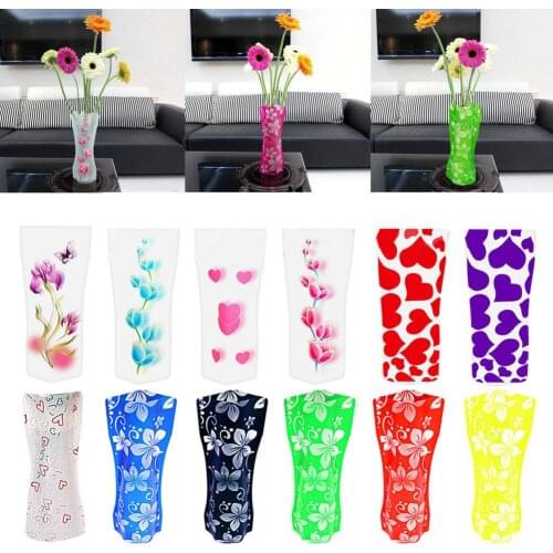2Pcs PVC Durable Foldable Flower Vase Unbreakable Plastic Transparent Flower Vase Home Decoration Gadget Home Decor Random Color