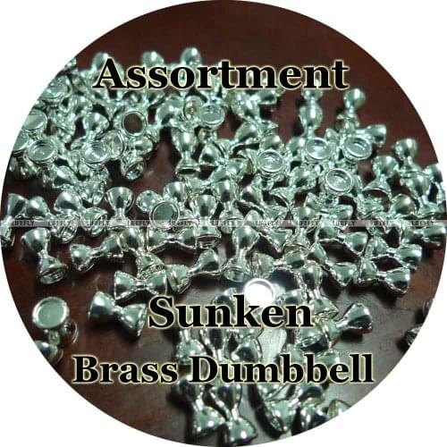 3 Sizes Assortment, 60 Sunken Brass Dumbbell Beads, Recessed, Barbell Eyes, Silver Color, Fly Tying, Fishing