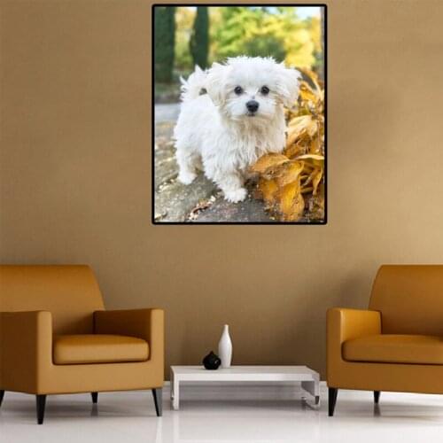 5D Diy Diamond Embroidery Mosaic Maltese Dog Cross Stitch Painting Rhinestone Picture Wall Art Poster Home Kitchen Decoration