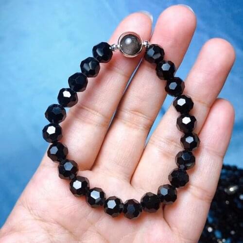 Natural Spinel Faceted Beads Silver Obsidian DIY Bracelet Charm Gem Jewelry Mens and Womens Party Lucky Bracelets