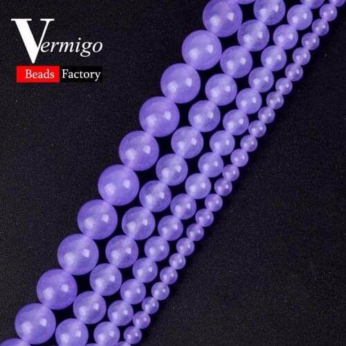 Wholesale Purple Chalcedony Jades Beads Natural Stone Smooth Round Ball Beads For Jewelry Making 4mm-12mm Diy Bracelet 15"