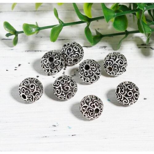 DoreenBeads Zinc Based Alloy silver color Spacer Beads Round Filigree DIY Components About 12mm Dia, Hole: Approx 2.5mm, 5 PCs