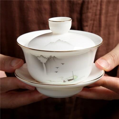 Tea Bowl 140ml Creative Ceramic Porcelain Tea Tureen Chinese Kung Fu Teaware Drinkware Master Cup Gaiwan Puer Cups Decor Crafts