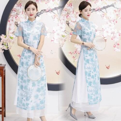 Tea Dress Female Zen Art Chinese Style Embroidery Chinese Style Dress Vietnam Odee Improved Cheongsam Fairy Dress
