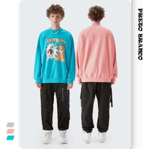 PRETO BRANCO Mens 2021 Autumn New Fashion Brand Candy Color American Retro Sweat Bear Bomb Jump Color Letter Sweater CSY