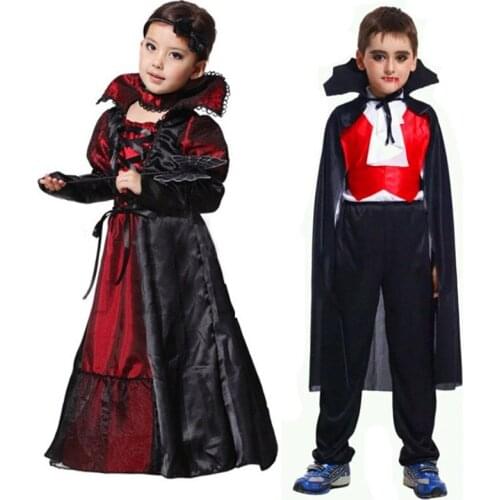 Christmas New Year Purim Kids Gothic Vampire Fancy Costume Cosplay Costumes Long Dress Free Random Princess Stick Wand