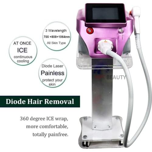 3 In 1 755nm 808nm 1064nm Diode Laser Face Body Hair Removal Machine Ice Wrap Painless Laser Epilator For Whole Body Skin Care