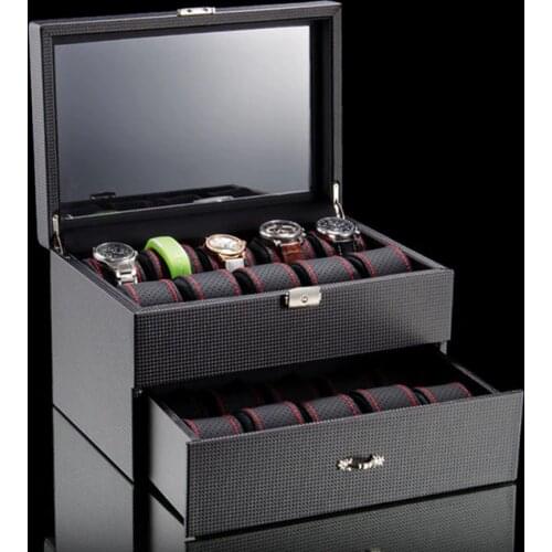 Two Layers Leather Watch Storage Boxes Case Black Mechanical Watch Organizer Ladies Jewelry Storage Gift Holder