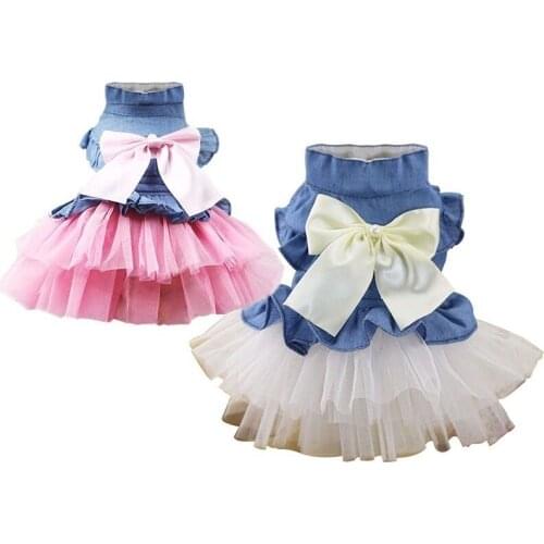 Lace Jean Dog cat Dresses For Small Dogs Chihuahua Summer Puppy Party Pomeranian Princess Tutu Shih Tzu Yorkshire Pet Clothes