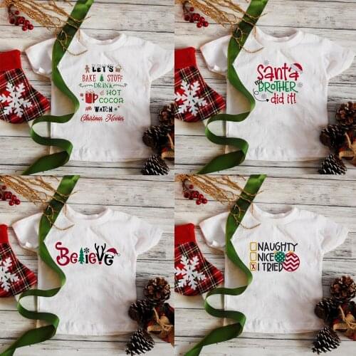 Casual Summer New Christmas Tshirt Kids Fun Print Boy Girl T Shirt Children Kids Santa Gift O-neck White Christmas Tshirt Kids