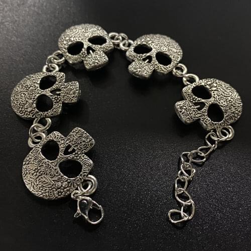 Gothic Skull Bracelet, 5 Skull Link Bracelets, Retro Exaggerated Skull Halloween Jewelry