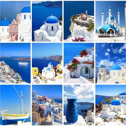 HUACAN 5D Diamond Painting Seaside Building Diamond Embroidery Full Square Scenery Mosaic Handmade Home Decoration