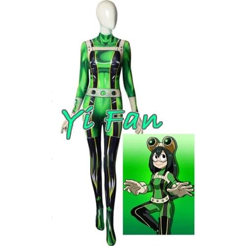 3D Print My Hero Froppy Spandex Cosplay Girl Costume Zentai Catsuit Halloween Costumes for Woman Custom Made Freeshipping