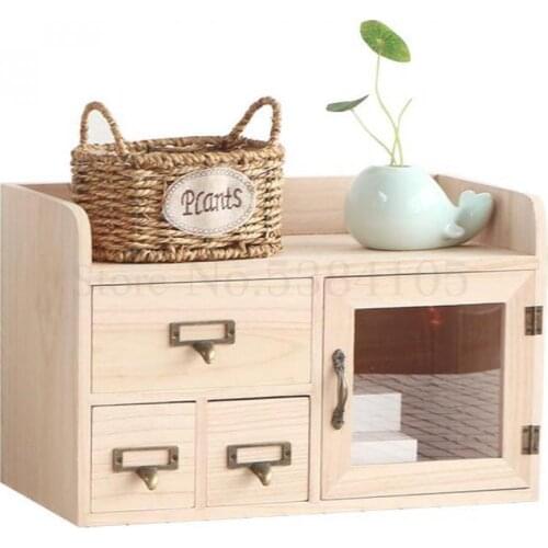 Creative Desktop Solid Wood Receiving Box Drawer-type Receiving Cabinet Office Desk Storage Box Wooden Storage Shelf