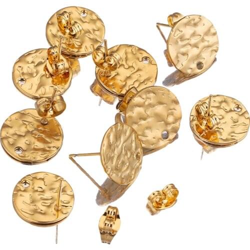 10PC Lot Embossing Gold Stainless Steel Round Stud Earrings Posts with Hole DIY Earrings Jewelry Making Supplies Wholesale Bulk