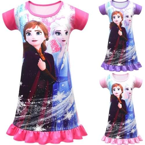 Disney princess summer night dress children pajama children home clothing baby cartoon Frozen Elsa nightgown girl sleepwear