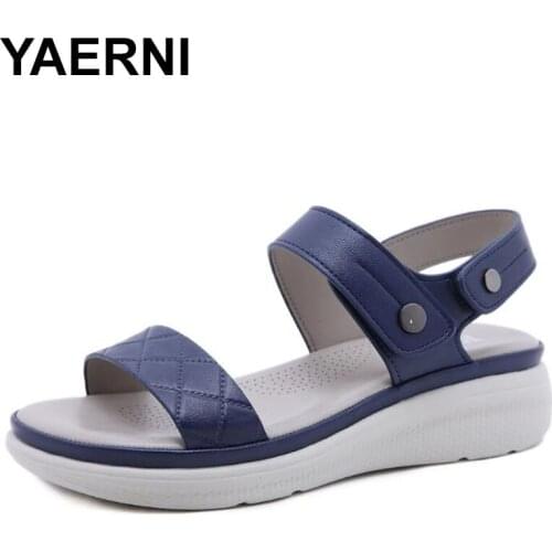 YAERNI Summer New Ladies Beach Leisure Hook and loop Womens Shoes Light and Soft Bottom Middle Heel Toe Sports Womens Sandals