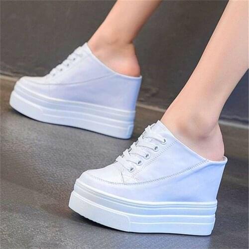 Summer Slippers Womens Mules Genuine Leather Sandals Platform Wedge High Heels Pumps Oxfords Party Shoes