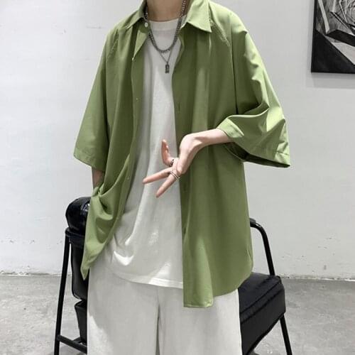 Summer Short-sleeved Shirt Mens Fashion Solid Color Casual Shirt Men Streetwear Korean Loose Dress Shirts Mens Social M-2XL