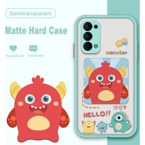 ASINA Matte Transparent Case For OPPO Reno 2 3 4 5 Pro Cute Cartoon Hard PC Cover Bumper For Realme X7 Find X3 Lite Monster Capa