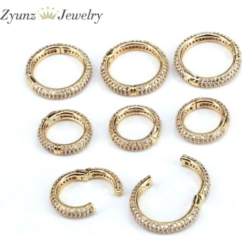 10PCS, Micro Pave CZ Spring Buckle Metal Snap Clasp, Round Circle Snap Hook for Jewelry Key Chain Handbag Fashion Supply