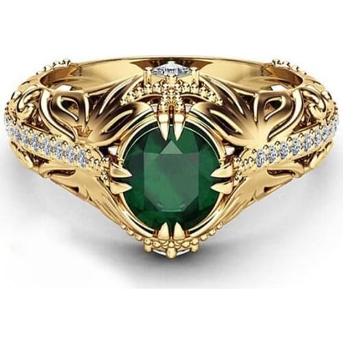 Fashion Gold-plated Womens Jewelry Retro Green Gem Ring Engagement Ring Womens Senior Jewelry Accessories Wholesale