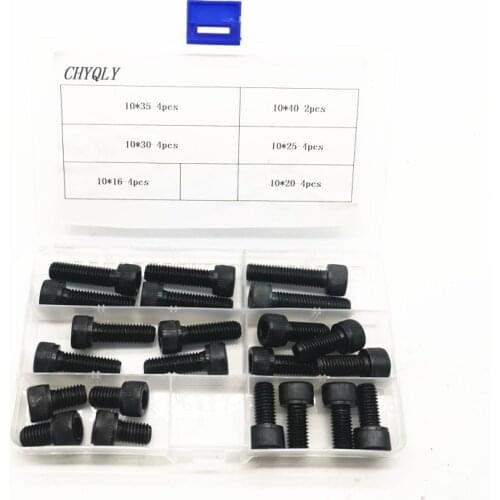 22Pcs/Set 12.9 Grade M10 Allen Hex Socket Cap Head Black Screw Bolt Set Furniture Fastener kit Alloy Steel