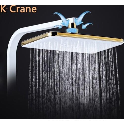 White Gold Shower Head Bathroom Square SPA Rainfall Showerhead 12 Inch Shower Tube Bar Ceilling Rain ABS Shower Heads Modern Set