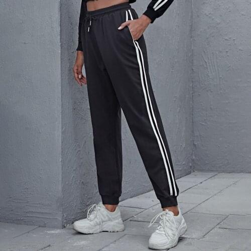 2021 New Hot Spring And Autumn Fashion Casual Lace Up Solid Color White Stripe Casual Sexy Versatile Small Leg Pants