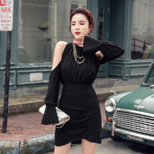 New arrival fashion office lady comfortable formal dress temperamental off shoulder elegant sexy black mini a-line dress