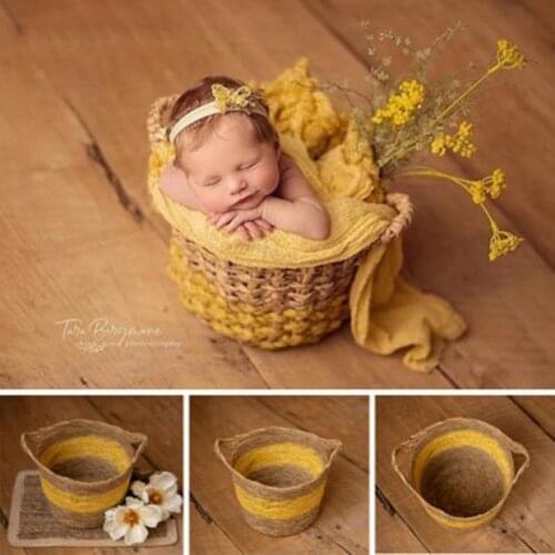 Newborn Baby Bed Photo Prop Infant Photo Shoot Accessories Full-moon Baby Wicker Straw Woven Basket Crib For Children Girls Boys