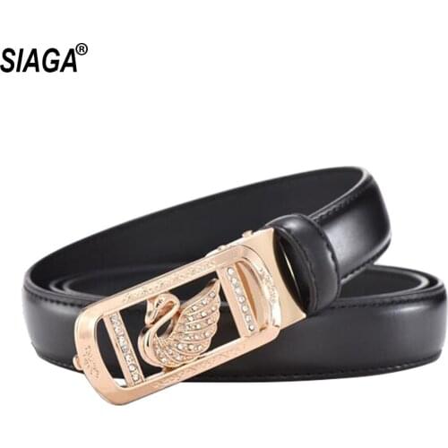 New Brand Design Goose Pattern Buckles Metal Smooth Belt for Women Cow Skin Leather Female Belts 2.3cm Width 2020 AK019