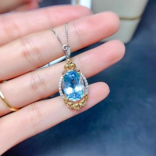Exquisite Geometric Egg Shaped Pendant Necklace Inlay AAA Blue Big Zircon Two Color Jewelry For Women Wedding Anniversary Gifts