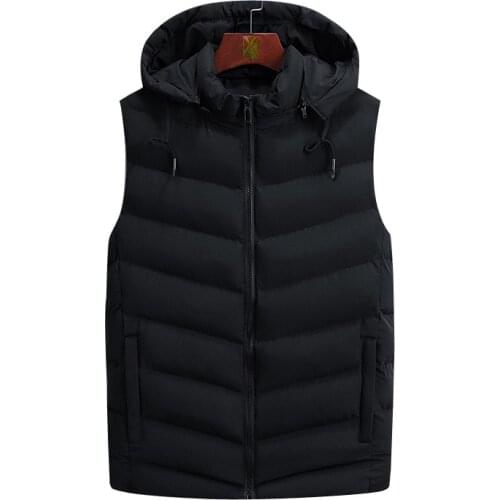 PARKLEES Mens Winter Cotton Down Warm Vest Casual Solid Waistcoat Sleeveless Jackets Men Hooded Vests Coat Black Men Clothing