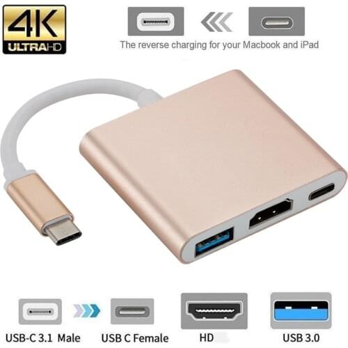 USB C HDMI 3 in 1 Cable USB 3.0 Thunderbolt 3 Type C Hub to HDMI 4K Converter Adapter for Apple MacBook Aluminum Adapter