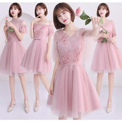 Bridesmaids Dresses Illusion Appliques Pearls Embroidery Tulle Knee-Length A-Line Off The Shoulder Women Wedding Party Gown E324