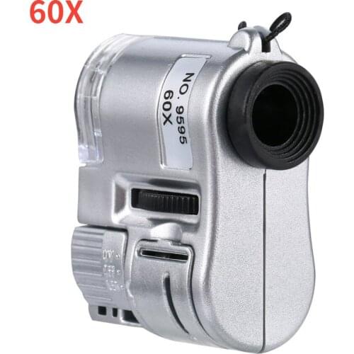Portable 60X Mini Pocket Microscope Loupe Currency Detector Jeweler Magnifier 60X Handheld Microscope Magnifier With LED Light