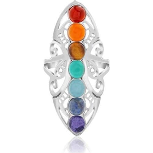 FYSL Silver Plated Geometric Shape with Many Colors Small Stone Resizable Finger Ring Healing Chakra Jewelry