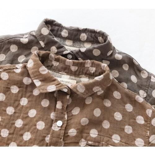 Autumn new style Japanese female retro polka dot printing double layer cotton loose long-sleeved shirt female