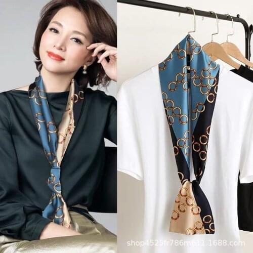 Silk Scarf New Temperament Square Scarf Small Fragrance Simple Korean Black and White Stripe Professional Scarf 145*14cm