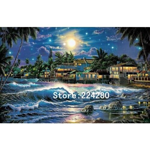 Blue Beach View Seaside House Needlework,Cross stitch,14CT Unprinted Embroidery kits Art Cross-Stitching,DIY Handmade Decor