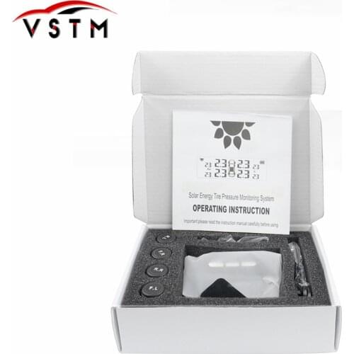 Solar Power USB TPMS Car Tire Pressure Monitoring System LCD 4 External Sensors for Cars SUV Temperature Warning