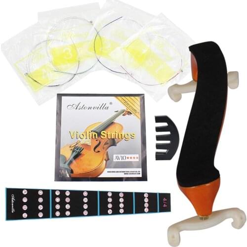 4pcs Violin Kit Fiddle Set Five-Claw Muffler+AV10 String+Fingerboard Sticker+Aston Villa 4/4 Violin Shoulder Rest for Violin